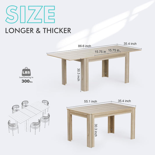 Extendable Dining Room Table for 6-10 Person, Plank and Beam Farmhouse Large Rectangular Kitchen Tables for Living Meeting Room, Oak-1