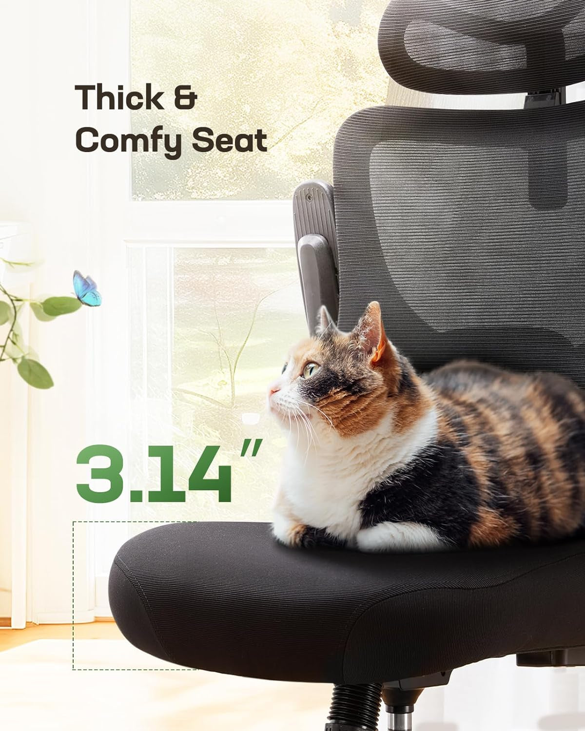 Ergonomic Office Chair with Headrest Mesh Office Computer Desk Chair with Adjustable Lumbar Support Rolling Work Swivel Task Chairs with Wheel 3D Armrests-4