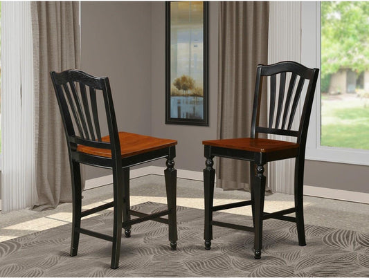 CHS-BLK-W Chelsea Counter Height Barstools - Slat Back Wooden Seat Chairs, Set of 2, Black & Cherry-1