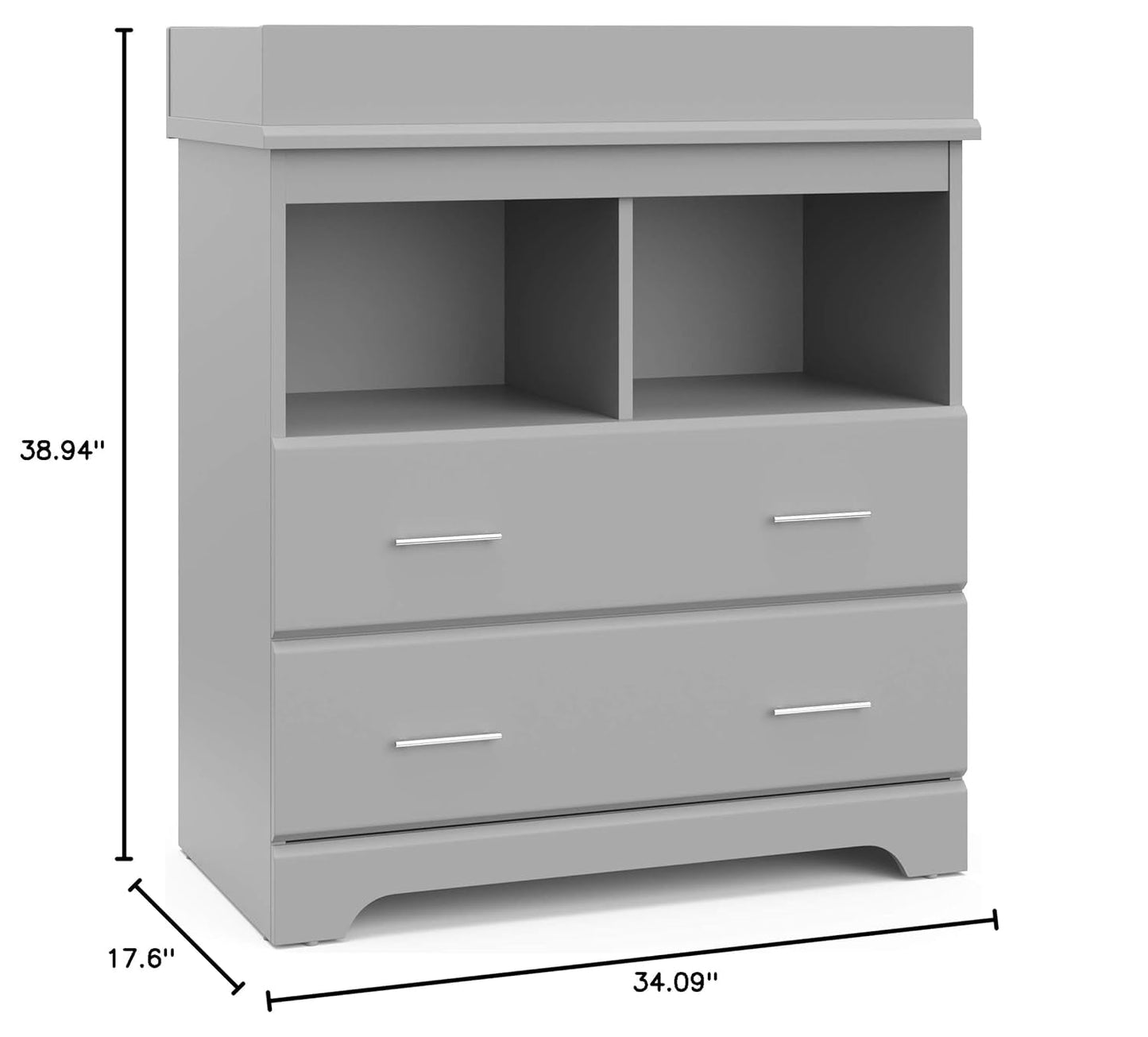 Brookside 2 Drawer Changing Table Dresser (Pebble Gray) – GREENGUARD Gold Certified, Easy-To-Match Chest of Drawers and Cubbies for Nursery and Kids Bedroom, Includes Changing Table Topper-2
