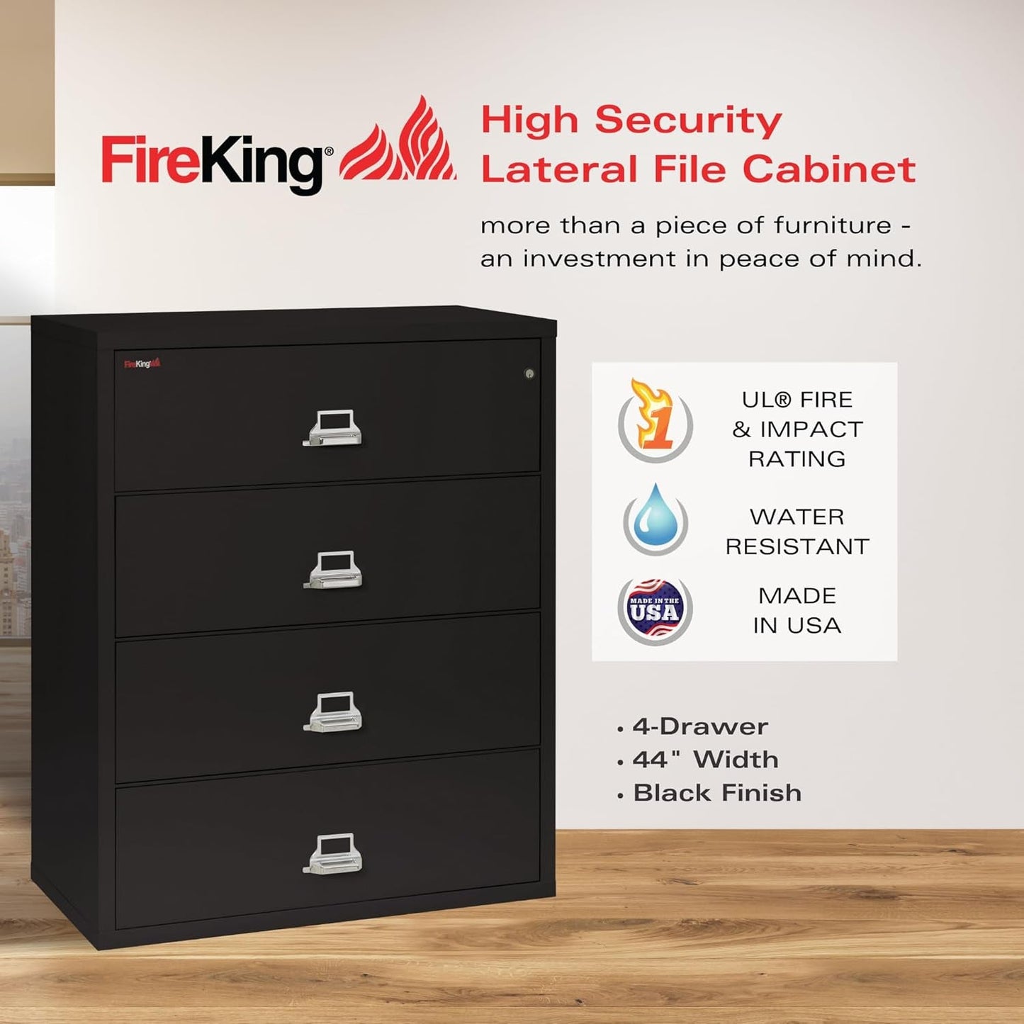 Lateral 4 Drawer Legal and Letter Fire Safe File Cabinet with Key Lock, 1 Hour Fire Rated, UL Rated & Water Resistant Home Safe, Filing Cabinet, Made in the USA, Black-2