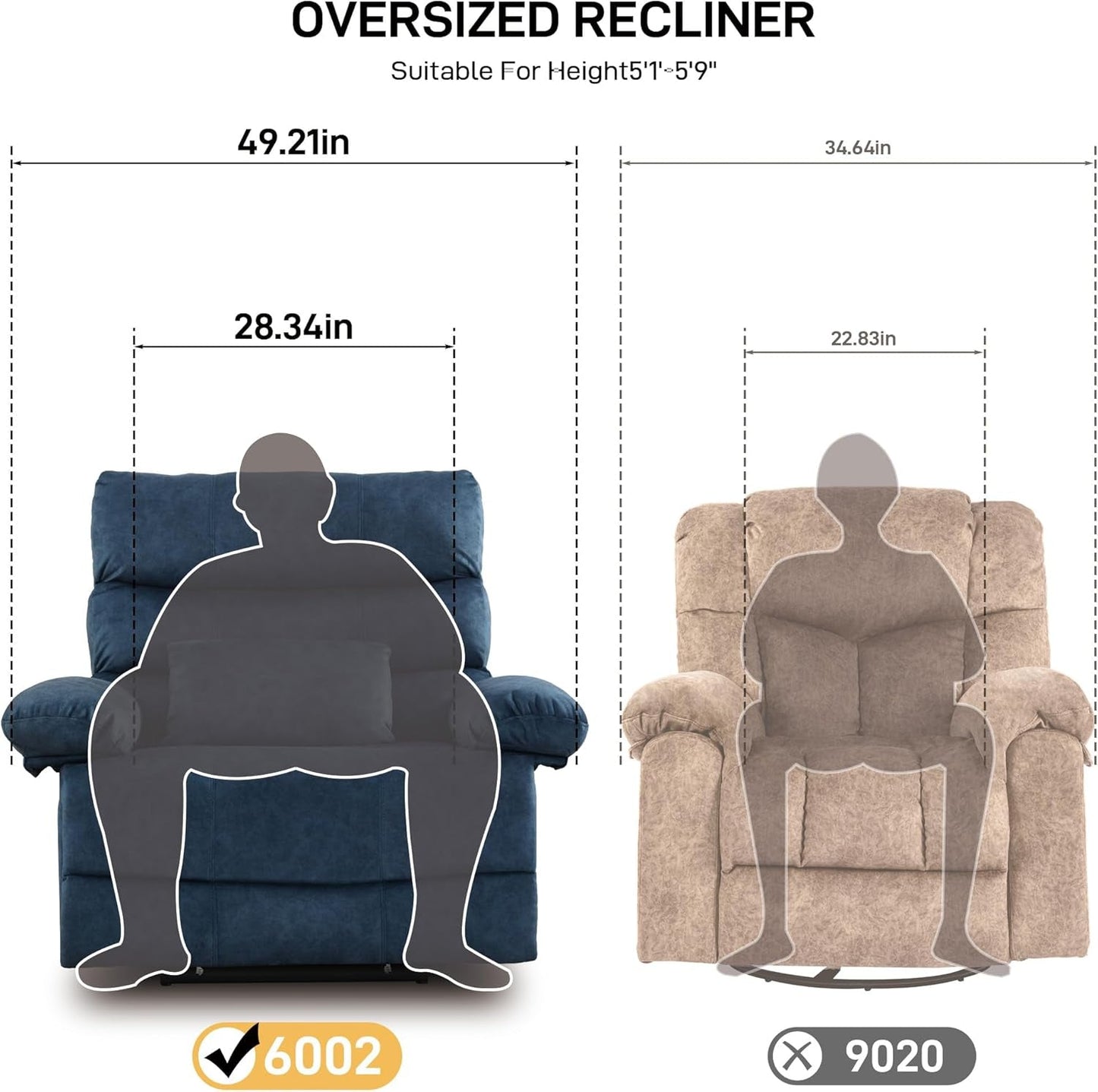Oversized Wide Seat Recliner Flannel Massage 350lb-2