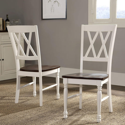 Shelby Traditional Wood X-Back Dining Room Chairs Set of 2, Kitchen Chair, Distressed White-1