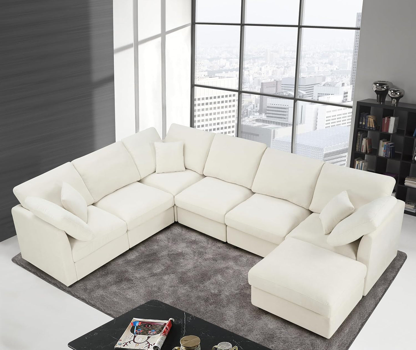 7 Seater Oversized Modular Sectional Sofa Deep Seat Cloud Couch with Reversible Chaise - Free Combination Convertible Lounge Sofa&Couch with Movable Ottoman for Living Room Apartment Office-2