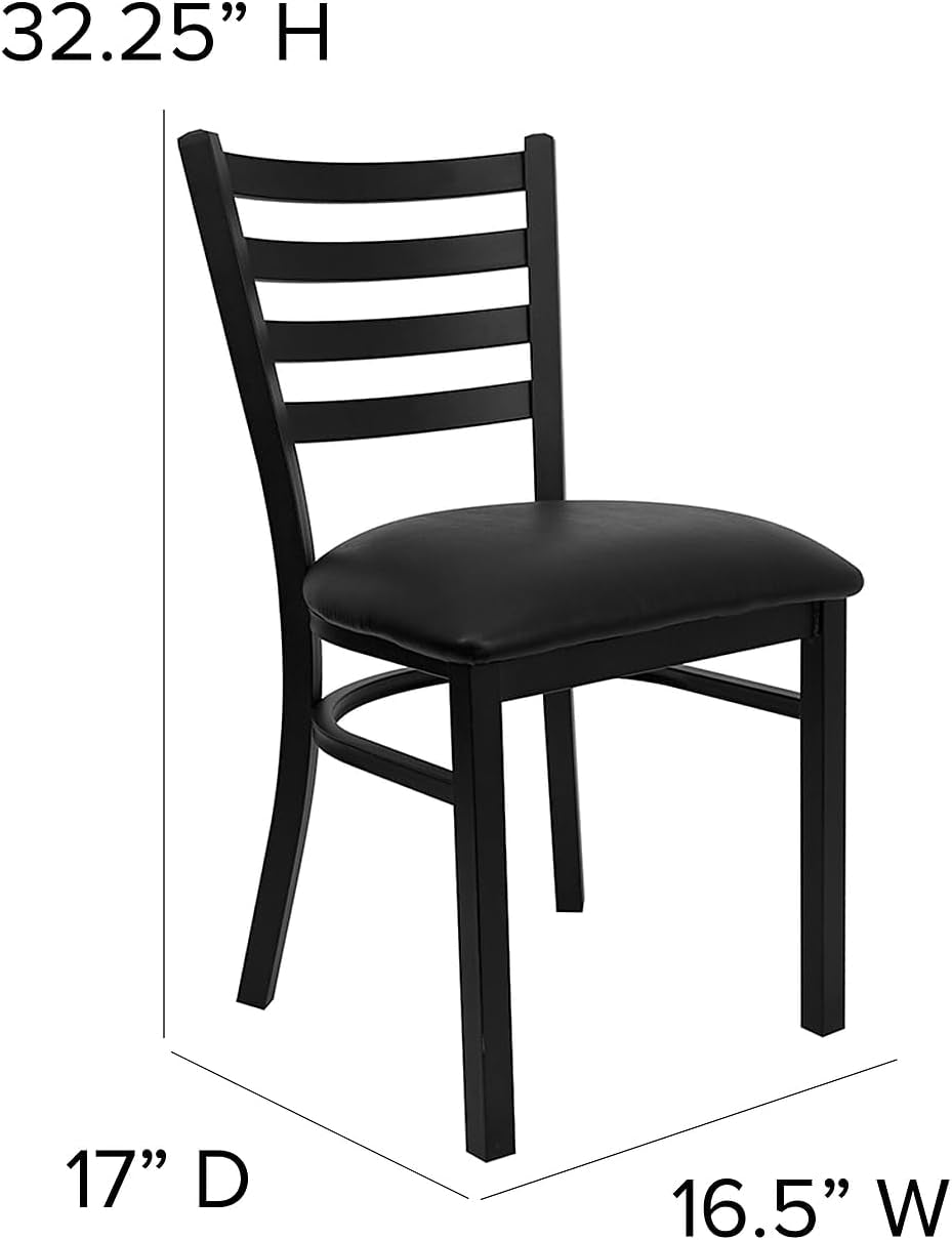 Hercules Series Commercial Ladder Back Restaurant Chairs, Modern Lightweight Metal Dining Chairs with Padded Seats, Set of 2, Black-0
