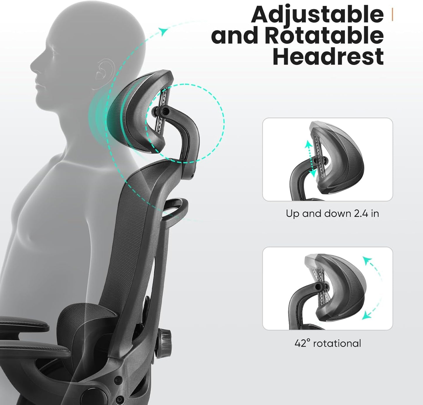Ergonomic Mesh Office Chair, High Back Desk Chair with 2D Headrest, Up&Down Lumbar Support, Swivel Computer Task Chair with Adjustable Flip-Up Armrests,Black-4
