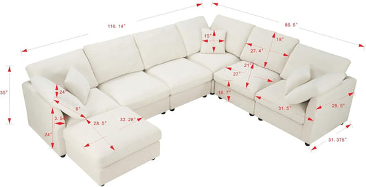 7 Seater Oversized Modular Sectional Sofa Deep Seat Cloud Couch with Reversible Chaise - Free Combination Convertible Lounge Sofa&Couch with Movable Ottoman for Living Room Apartment Office-1