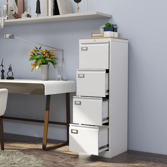 4-Drawer File Cabinet, 16.3" Deep Vertical Filing Cabinet with Lock, Metal File Cabinet for Home Office, Anti-Tip 4 Storage Drawers for Letter/Legal/A4/F4 Size (Assemble Required, White)-1