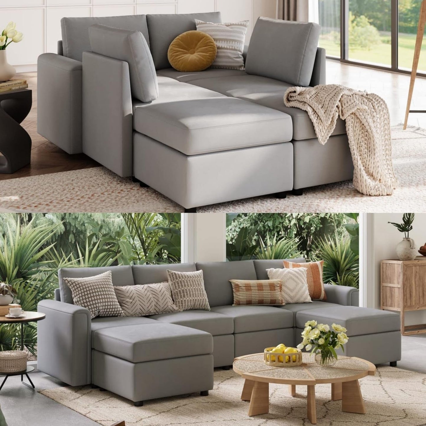 6 Seat Grey Modular Sofa, Ottomans, Storage-3