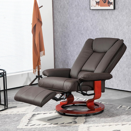 Manual Swivel Recliner Chair, PU Leather Reclining Chair with Footrest for Living Room, Brown-1