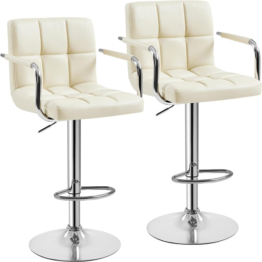 Beige Tall Adjustable Swivel Bar Stools (Set)-1