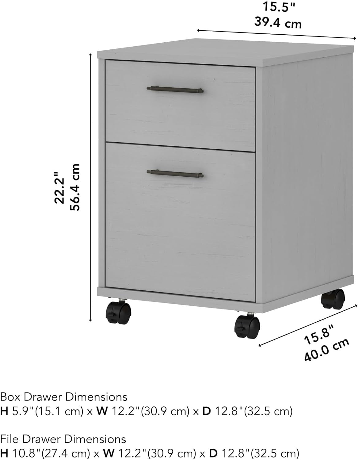 Bush Furniture Key West 2 Drawer Rolling File Cabinet in Cape Cod Gray Mobile Organization for Home Office Small under Desk Storage on Wheels-2