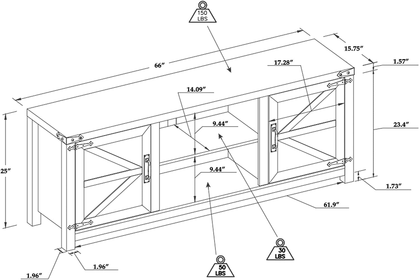 Antique White TV Stand with Barn Doors-1