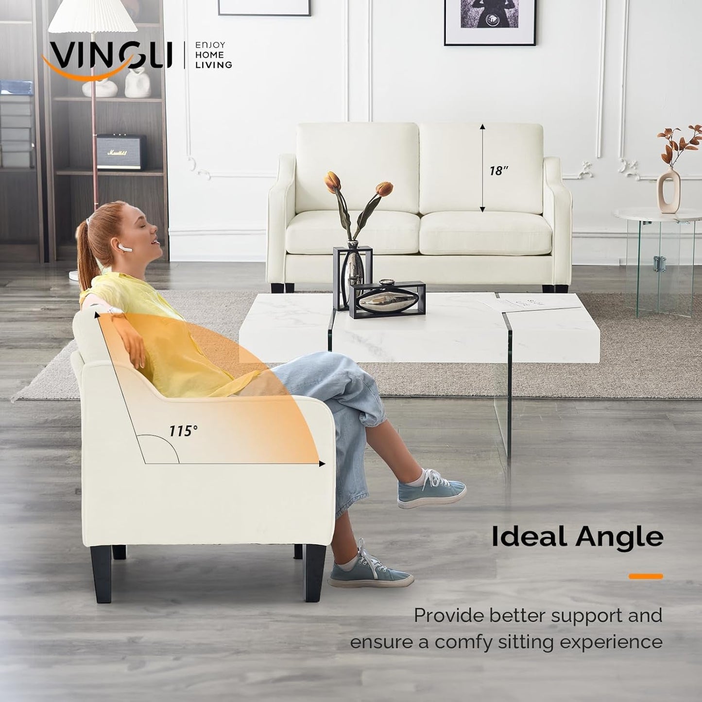 Loveseat Sofa Set for Living Room, Mid-Century Modern Couch and Love Seat Set,53" Loveseat+71" Small Couch for Bedroom Sofa Furniture for Small Spaces Apartment (Cream White)-4