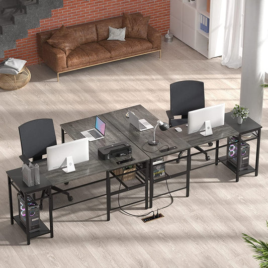 L-Shaped Computer Desk with USB and Power Outlet-1