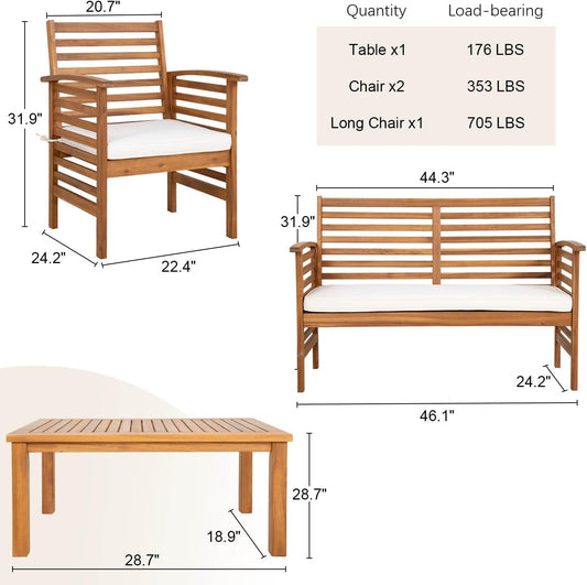 Outdoor Wood Sofa Set Patio Conversation Sets Acacia Patio Sofas Set with Thick and Soft Cushions Easy to Assemble Patio Furniture Set Natural Acacia Wood Compact and Sturdy Design Furniture Set-1