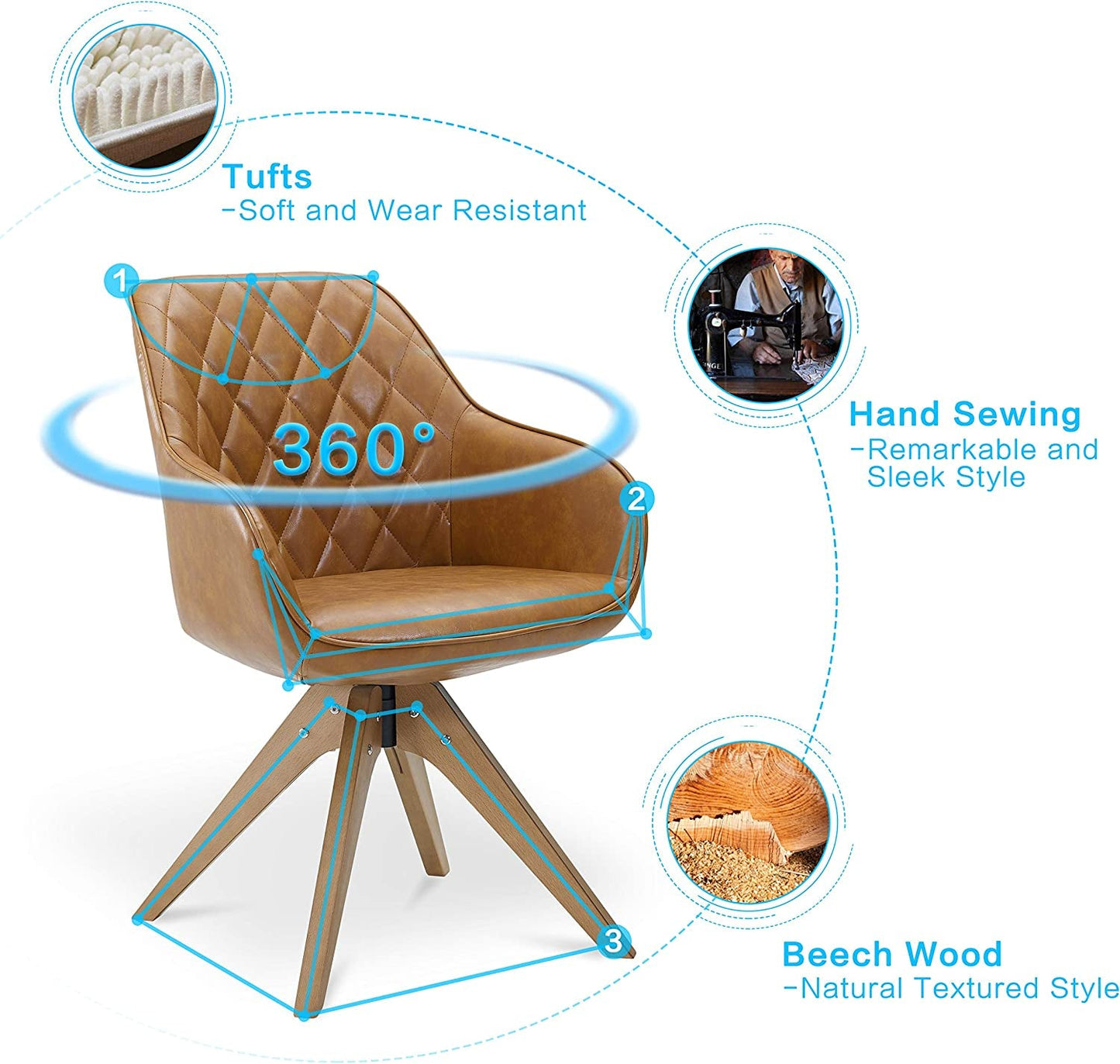 Beech Wood Swivel Chair for Small Spaces-3