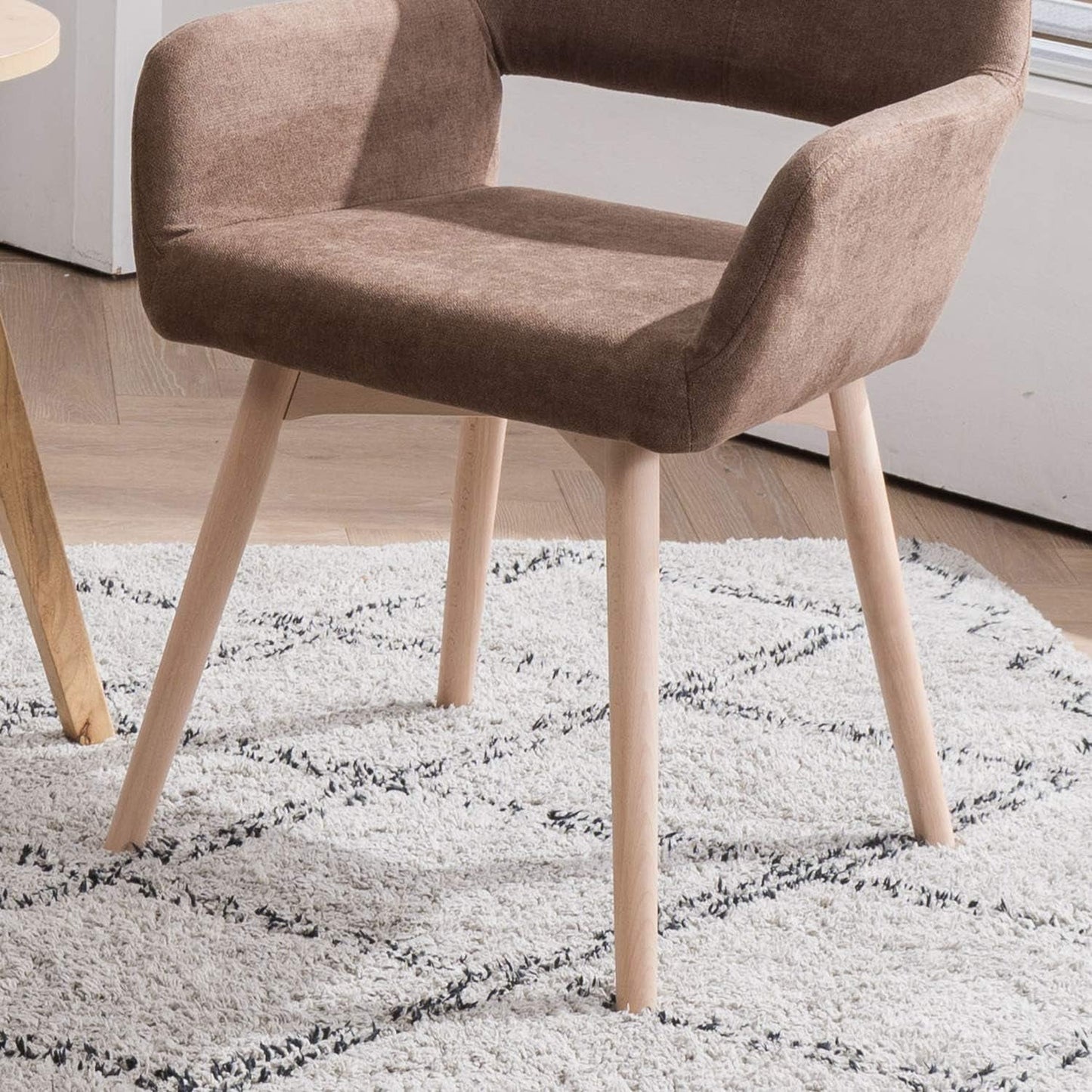 Desk Chair No Wheels Vanity Chair Makeup Chair Comfy Accent Chair for Living Dining Room Bedroom Home Office Mid Century Modern Upholstered Arm Chair Sofa Chair (Brown, 1)-3