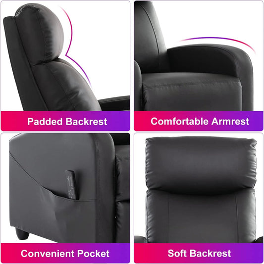 Massage Heated Recliner Home Theater Chair, Black-1