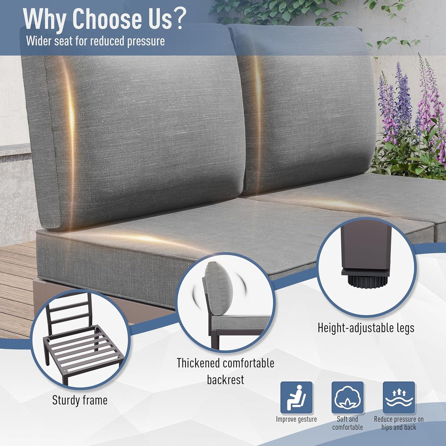 Grey Metal 7-Piece Modern Outdoor Conversation Set-4