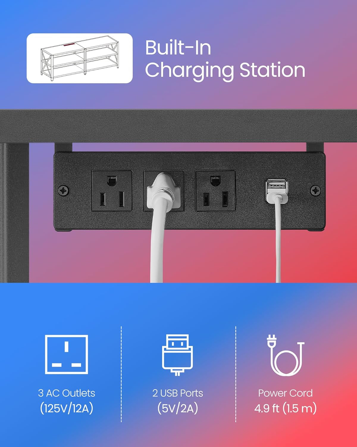 TV Stand with Power Outlets and LED Lights, for Tvs up to 65 Inches, Entertainment Center with Open Storage Shelves, TV Console Table for Living Room, Rustic Brown and Ink Black ULTV118K01-4