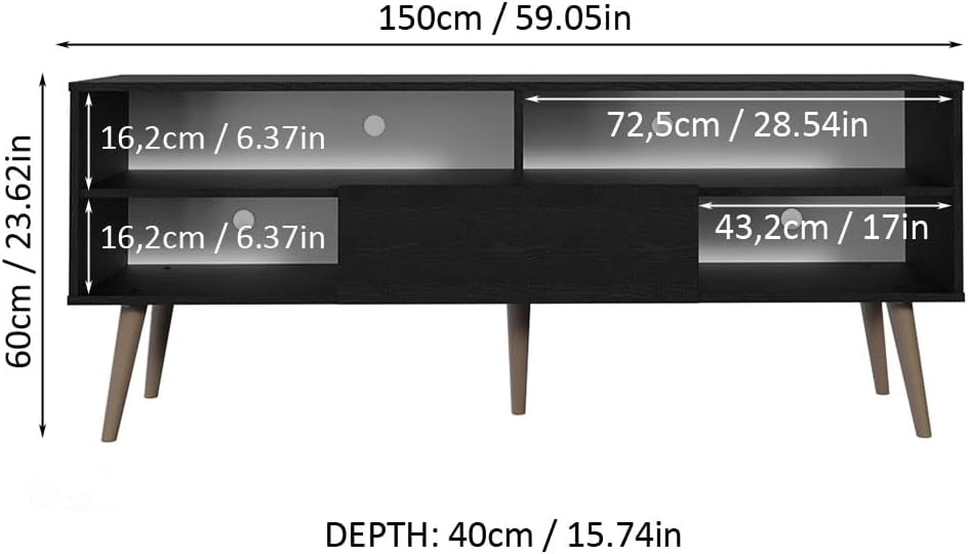 Modern TV Stand with 1 Door and 4 Shelves with Cable Management for 55, 65 Inch Media Storage Media Console Living Room and Bedroom Entertainment Center Wooden Television Cabinet - Black-2