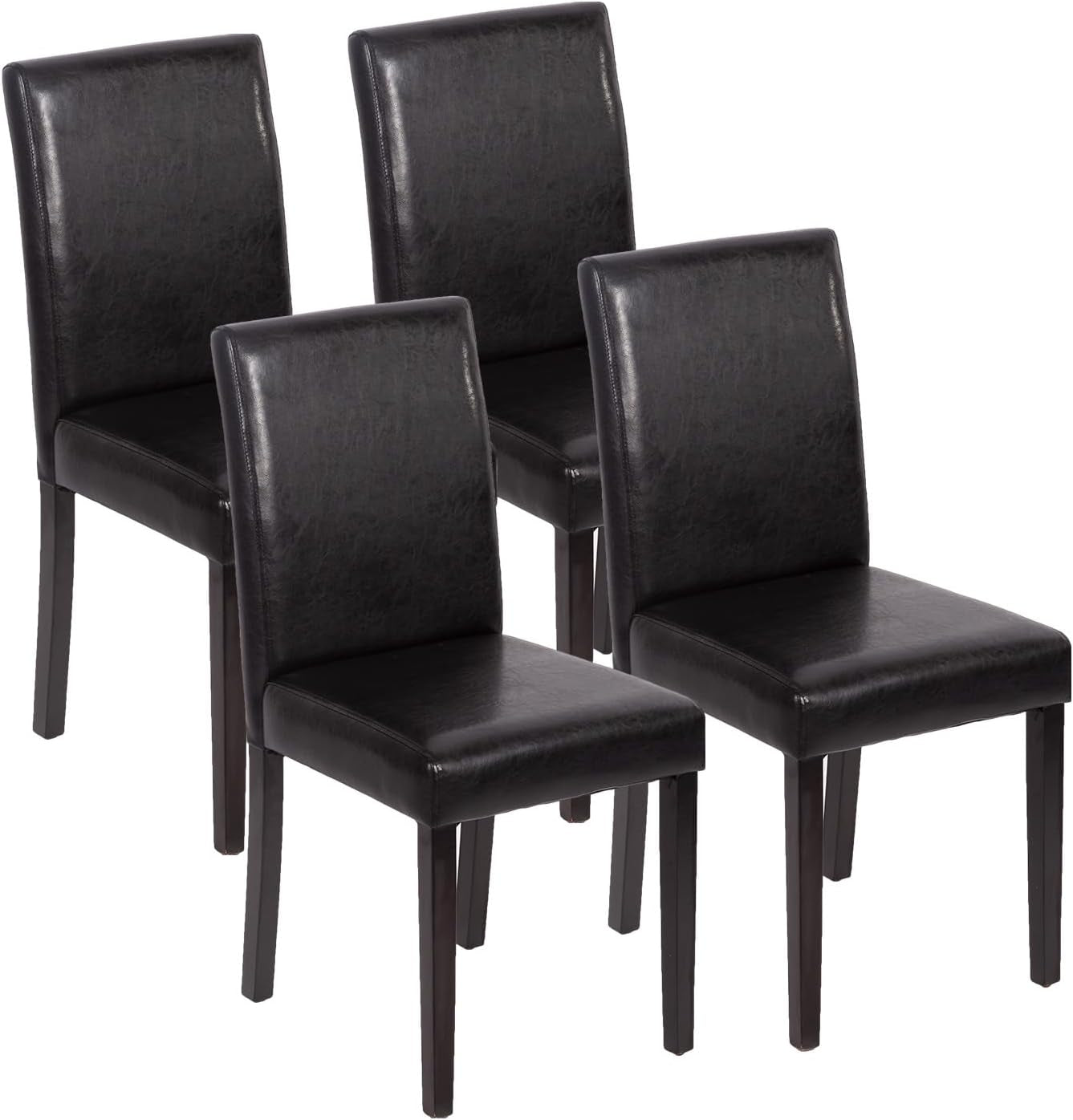 Dining Chairs Set of 4,Dining Room Chairs,Side PU Cushion Chairs with Waterproof Surface and Wood Legs,For Kitchen Restaurant and Living Room,Leather Black-0