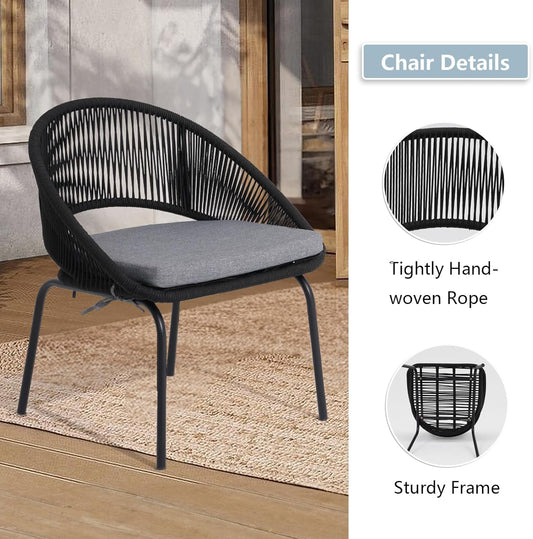 Patio Furniture Set, 3 Piece Outdoor Bistro Chair Conversation Sets Woven Rope with Wood Coffee Table for Yard Backyard Lawn Garden Porch Backyard Deck Poolside Balcony-1