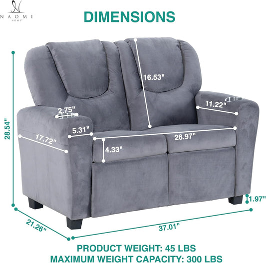Suri Kids Recliner Loveseat – Spacious Toddler Recliner Chair Ages 3-5 with Cup Holders, Push-Back Function, and Adjustable Footrest - Gray-1