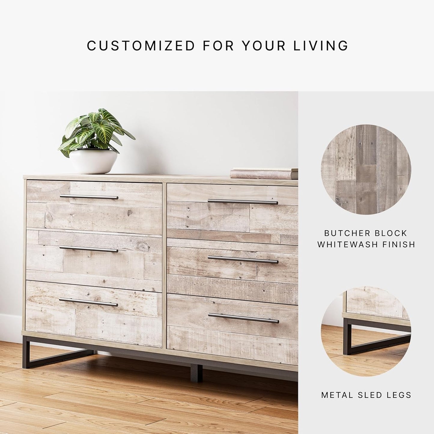 Neilsville Industrial 6 Drawer Dresser, Butcher Block Gray-4