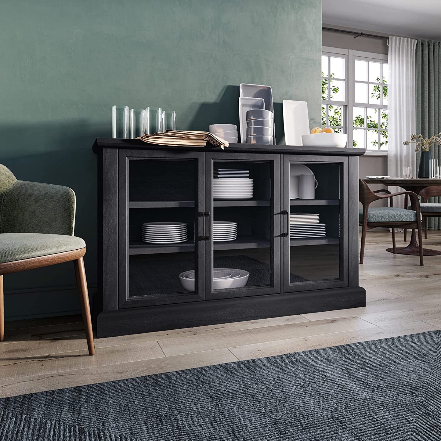 Rustic Gray Wood Sideboard with Glass Doors-3
