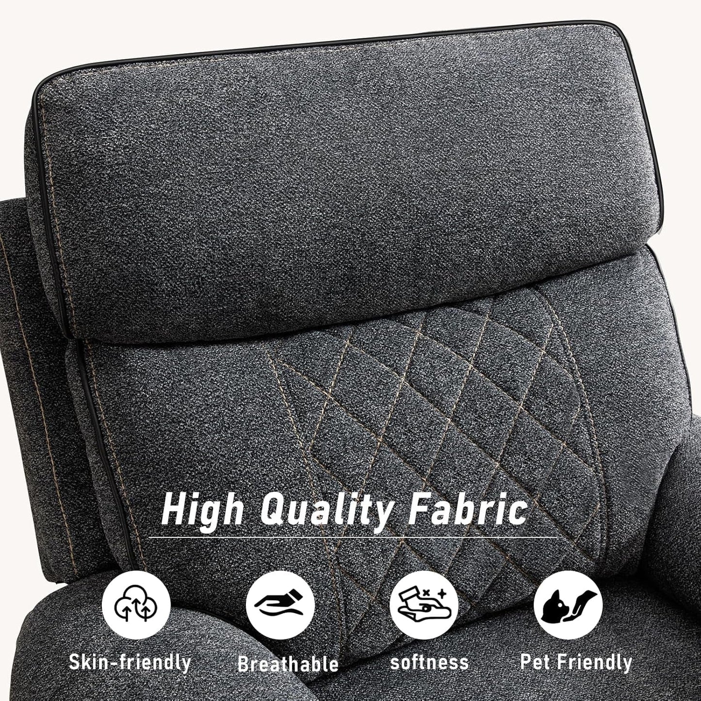 Electric Recliner Chair, Soft Fabric Power Recliners with Metal Cup Holders, Single Overstuffed Heavy Duty Reclining Sofa Chairs for Living Room Bedroom-4