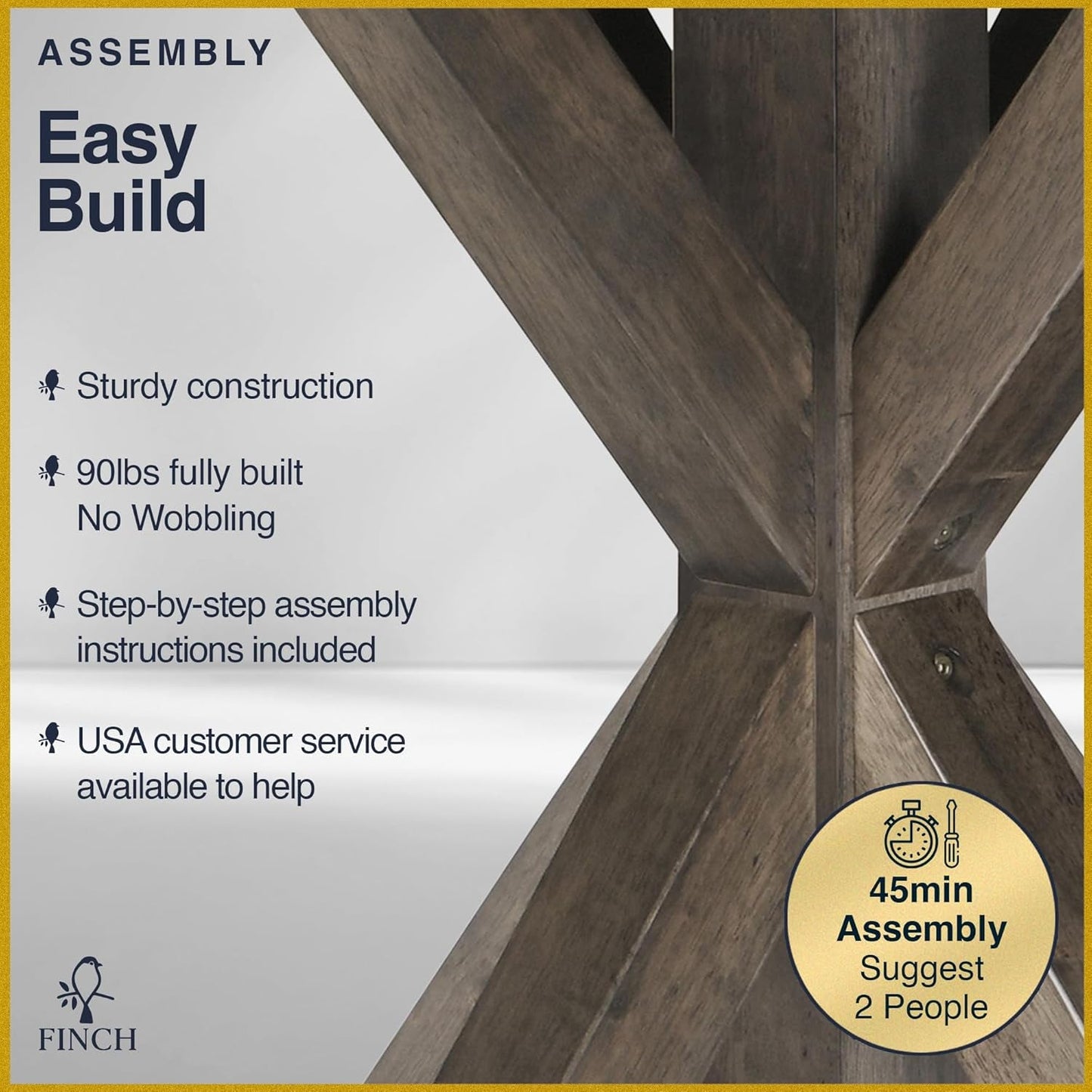 Alfred round Solid Wood Rustic Dining Table for Farmhouse Kitchen Room Decor, Wooden Trestle Pedestal Base, 46.5" Wide Circular Tabletop, Distressed Brown-4