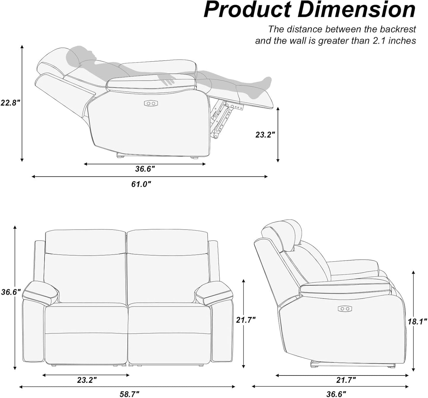 Large Power Loveseat Recliner: Home Theater, Light Gray-2