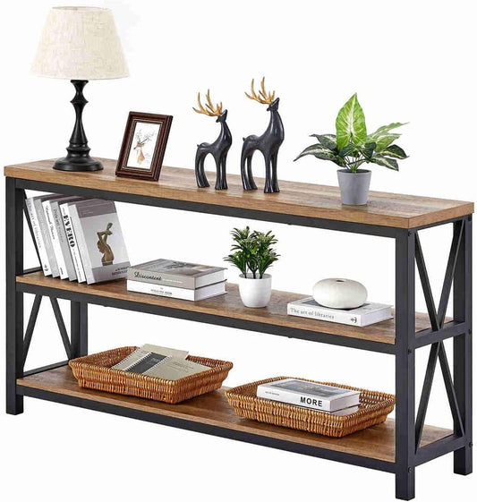 Rustic Wood Console Table with 3 Shelves-1