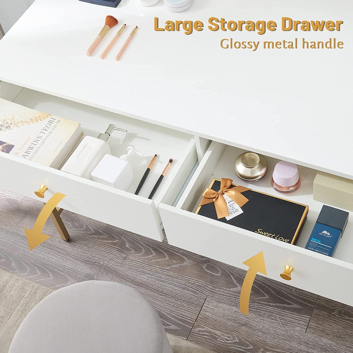Vanity Desk with Drawers - White and Gold-4