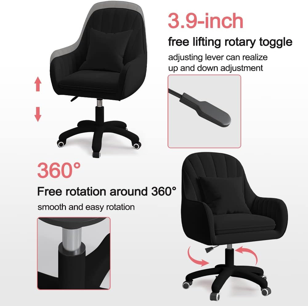 Home Office Chair Computer Chair with Mid-Back Upholstered Modern Tufted Computer Task Chair Swivel Height Adjustable Velvet Accent Chair Suitable for Bedroom, Study-2