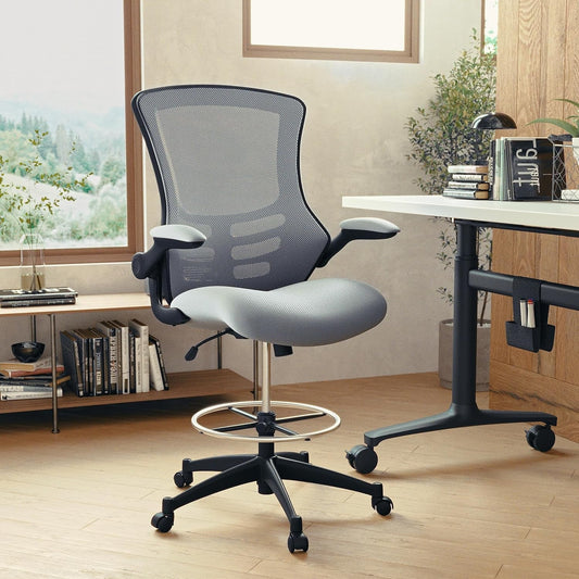 Kelista Mid-Back Swivel Office Chair with Adjustable Seat Height, Ergonomic Mesh Desk Chair with Flip-Up Armrests, Dark Gray-1