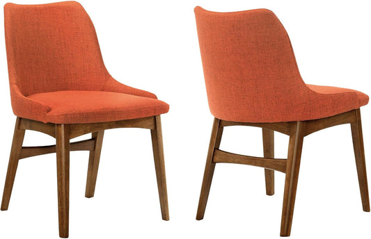 Azalea Orange Fabric and Walnut Wood Dining Side Chairs - Set of 2-1