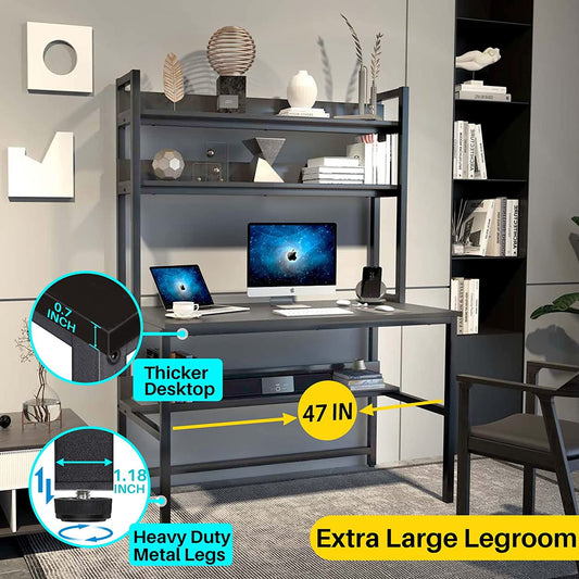 Black Computer Desk with Hutch and Bookshelf-1