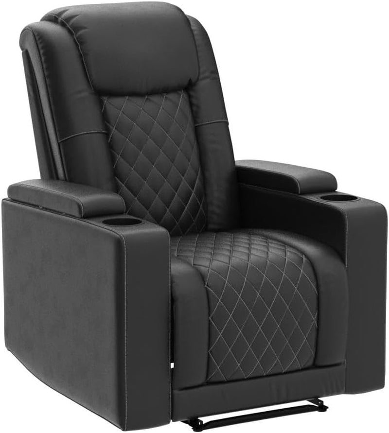 Power Recliner Chair Set of 3, PU Leather Electric Home Theater Seating with USB Ports and Cup Holders, Black Overstuffed Reclining Furniture with Hidden Arm Storage-4