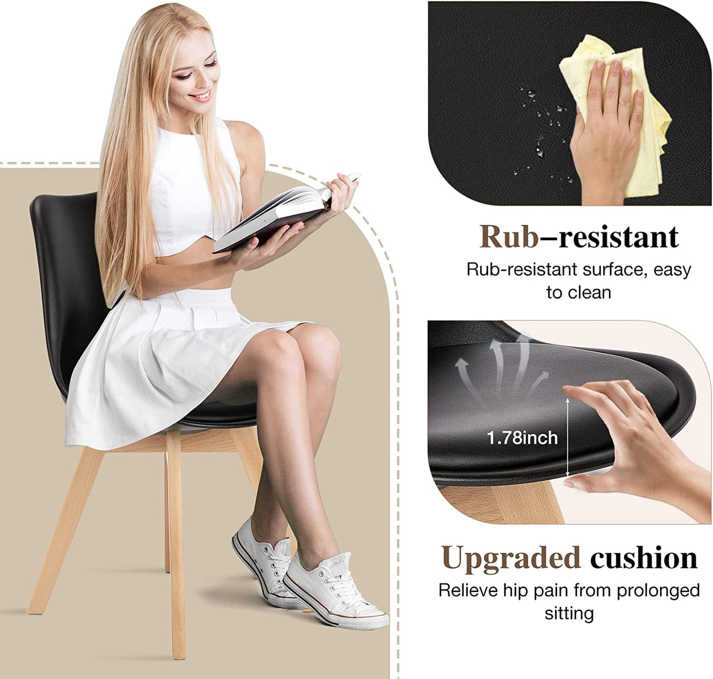 Mid-Century Modern PU Leather Dining Chairs, Set of 4-3