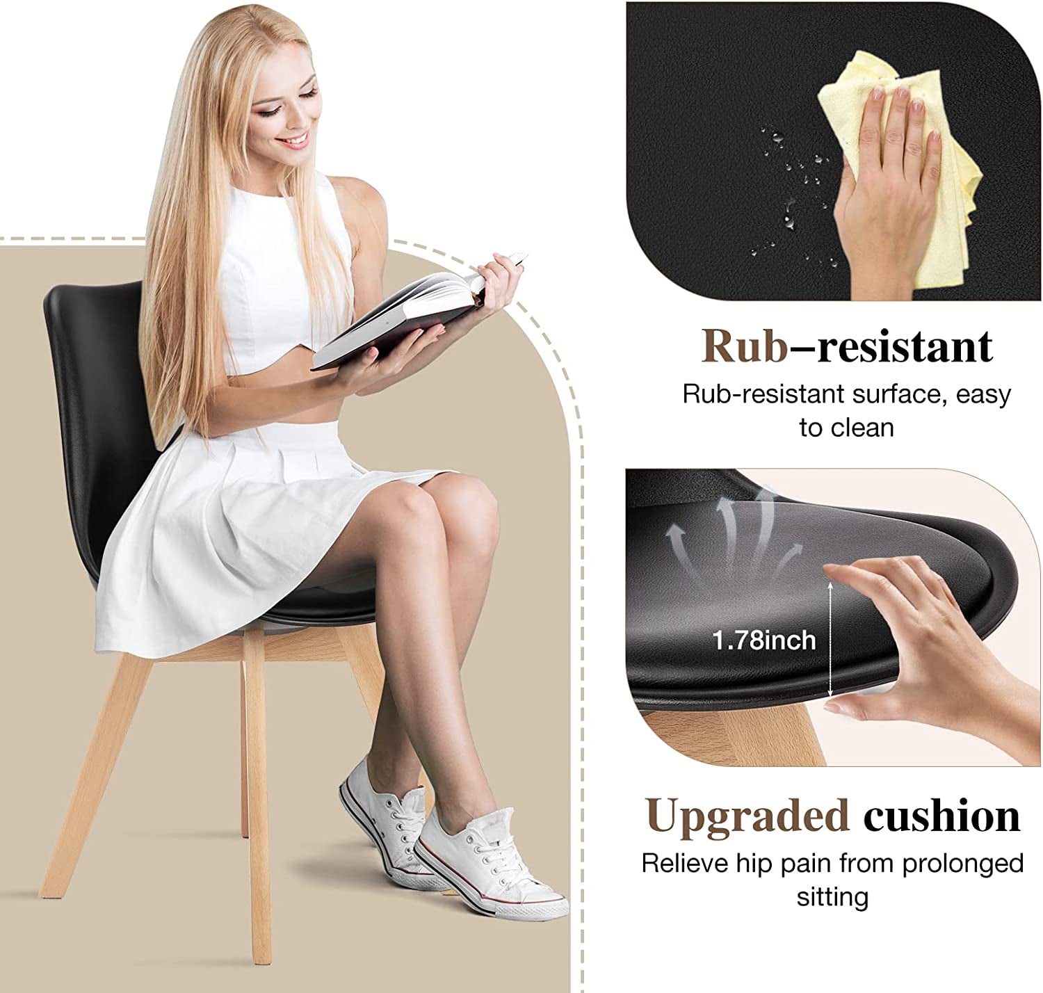 Mid-Century Modern PU Leather Dining Chairs, Set of 4-3