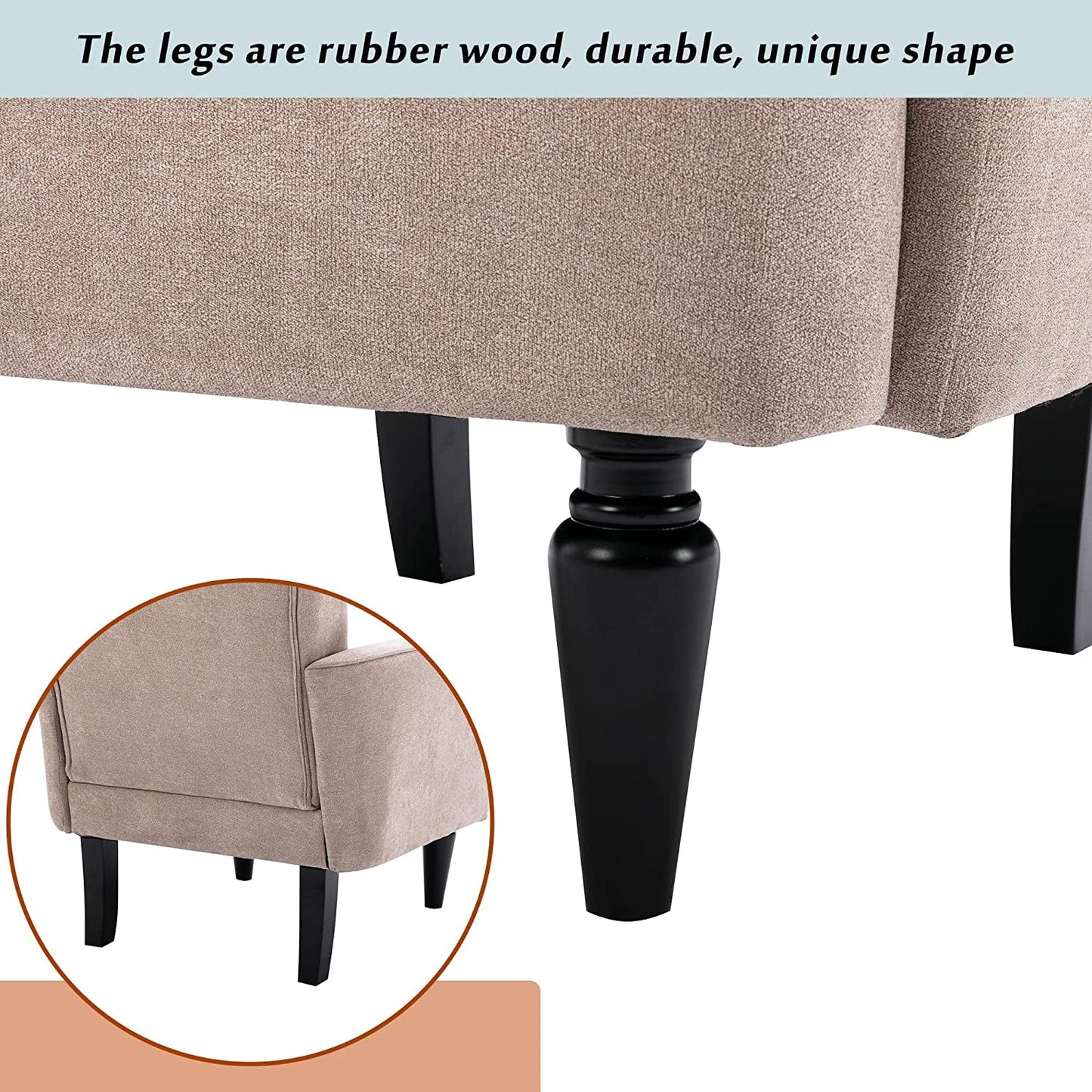 Mid Century High Back Velvet Armchair with Wood Legs-4