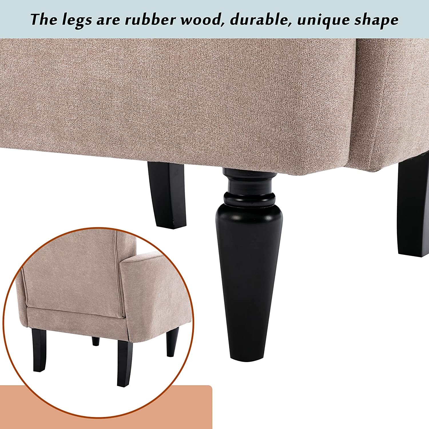 Mid Century High Back Velvet Armchair with Wood Legs-4