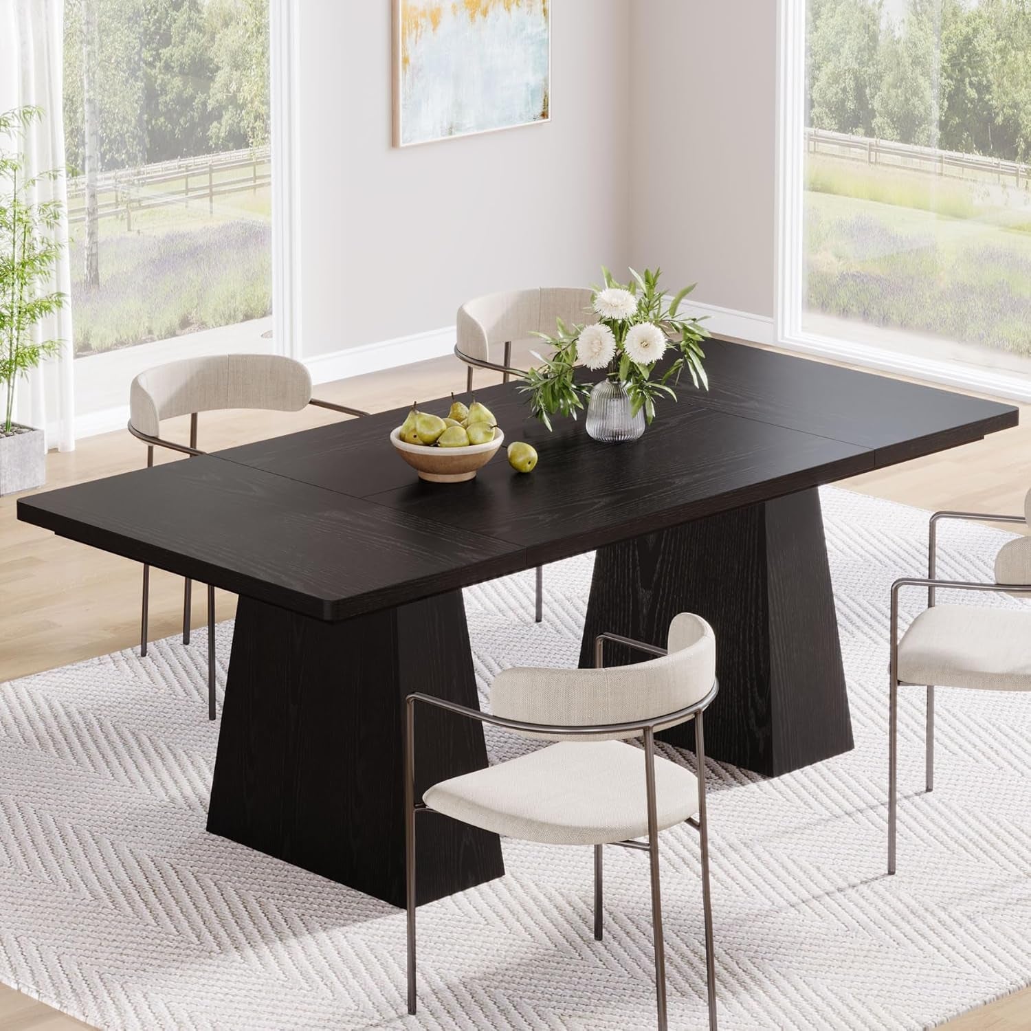 63-Inch Black Dining Table for 4-6, Modern Kitchen Table with Sturdy Tapered Wood Legs, Rectangular Dinner Table with Large Tabletop for Dining Room, Kitchen, Living Room,Black-0