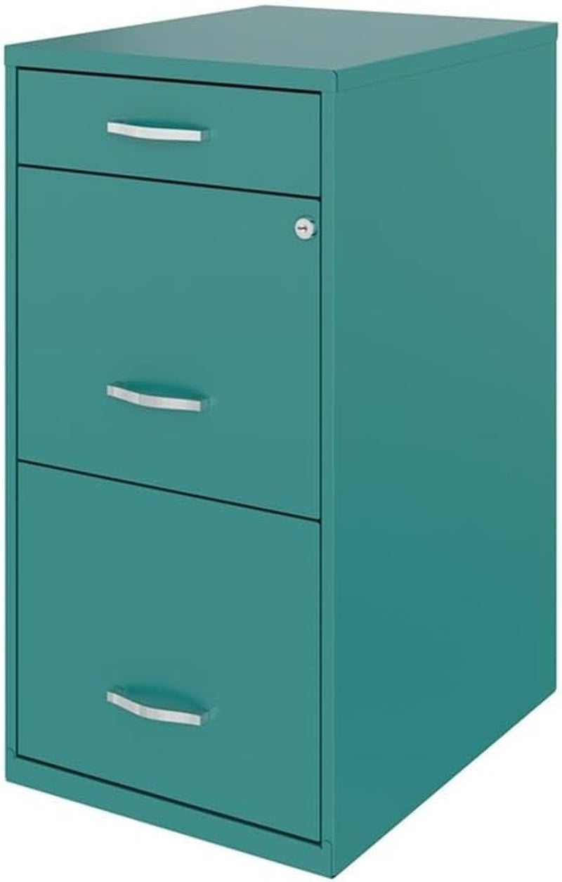3 Drawers 27.32" Vertical Turquoise Metal Filing Cabinet Lockable Pre-Assembled Stationary Letter Size for Home, Office-3