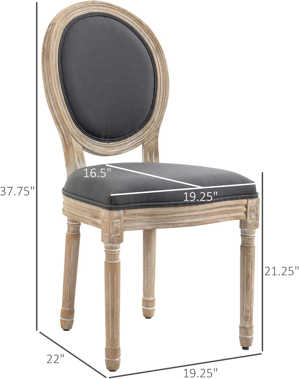 Upholstered Dining Chair Set of 2, French-Style Armless Accent Chairs with Back and Thick Padding, Gray-2