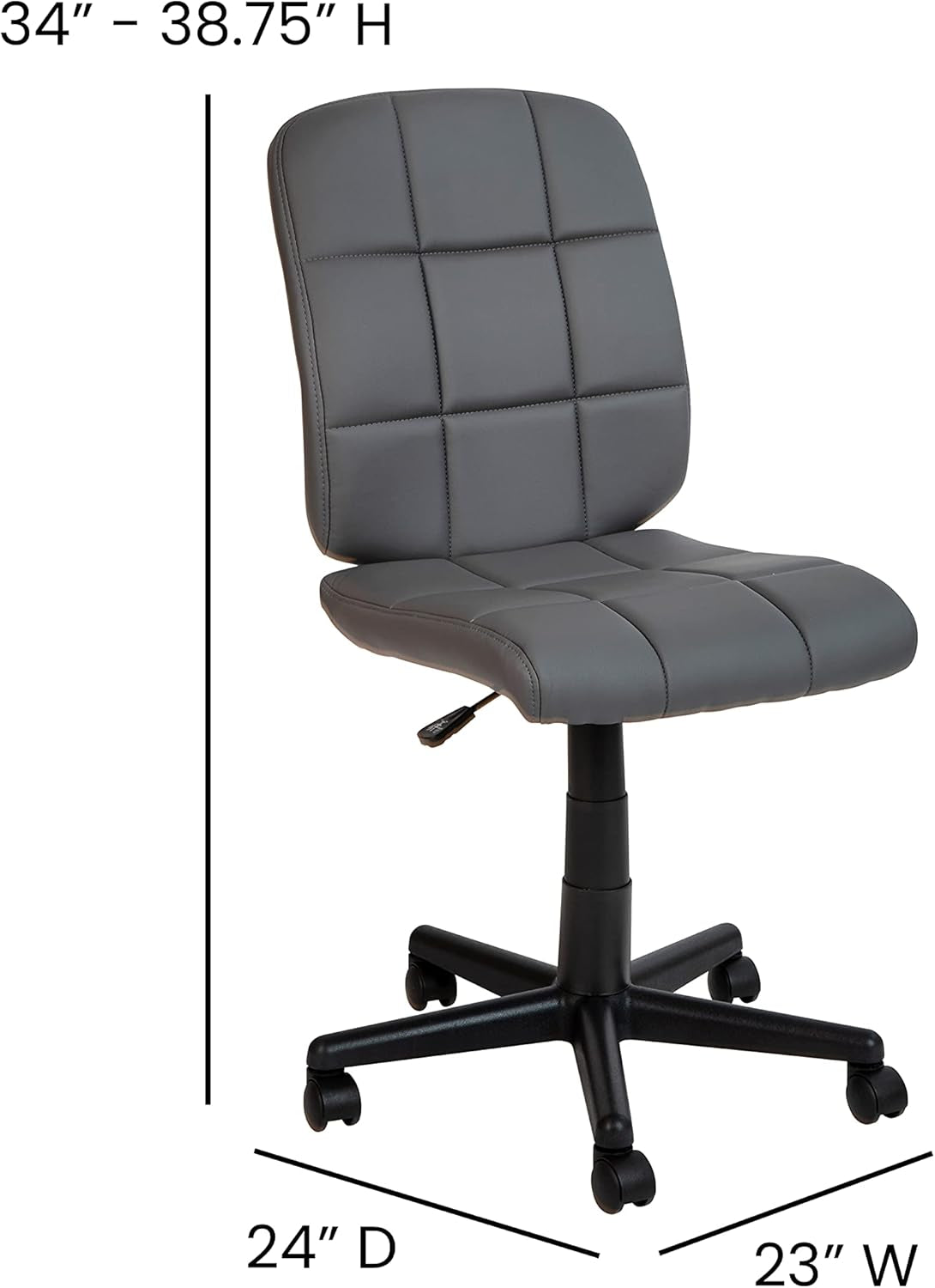 Clayton Mid Back Swivel Task Chair - Gray Vinyl Upholstery - Tufted Back and 360° Swivel-2
