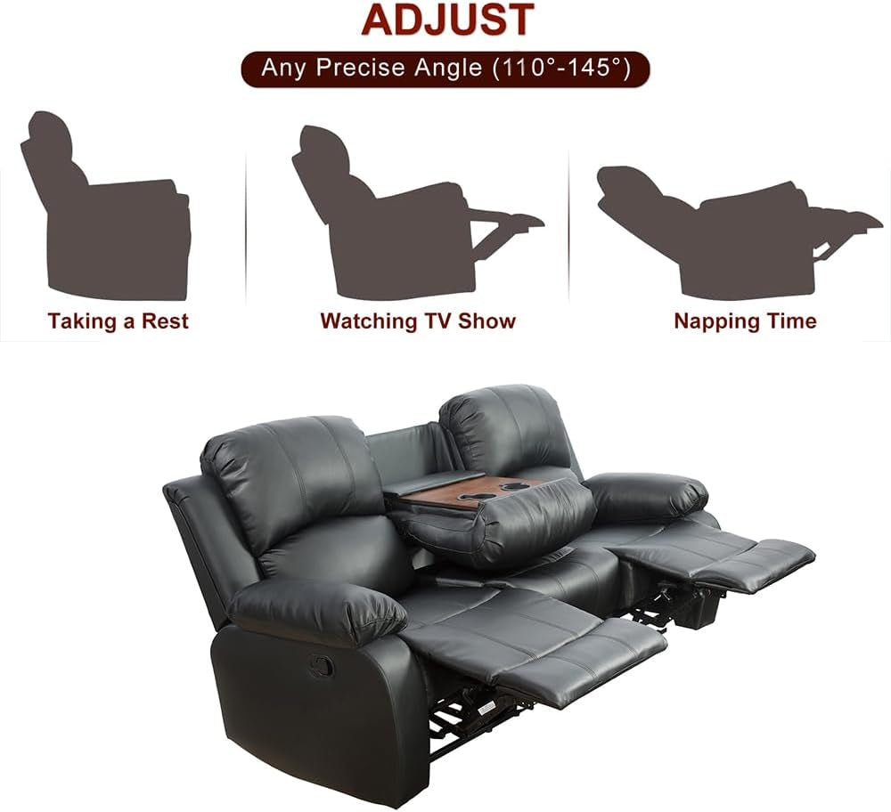 Living Room Furniture Set Leather Recliner Sofa Set Loveseat Chair Furniture Sofa Set for Living Room/Small Space/Rv/House/Office/Theater Seating (A-Black Leather, Sofa(3Seater))-4